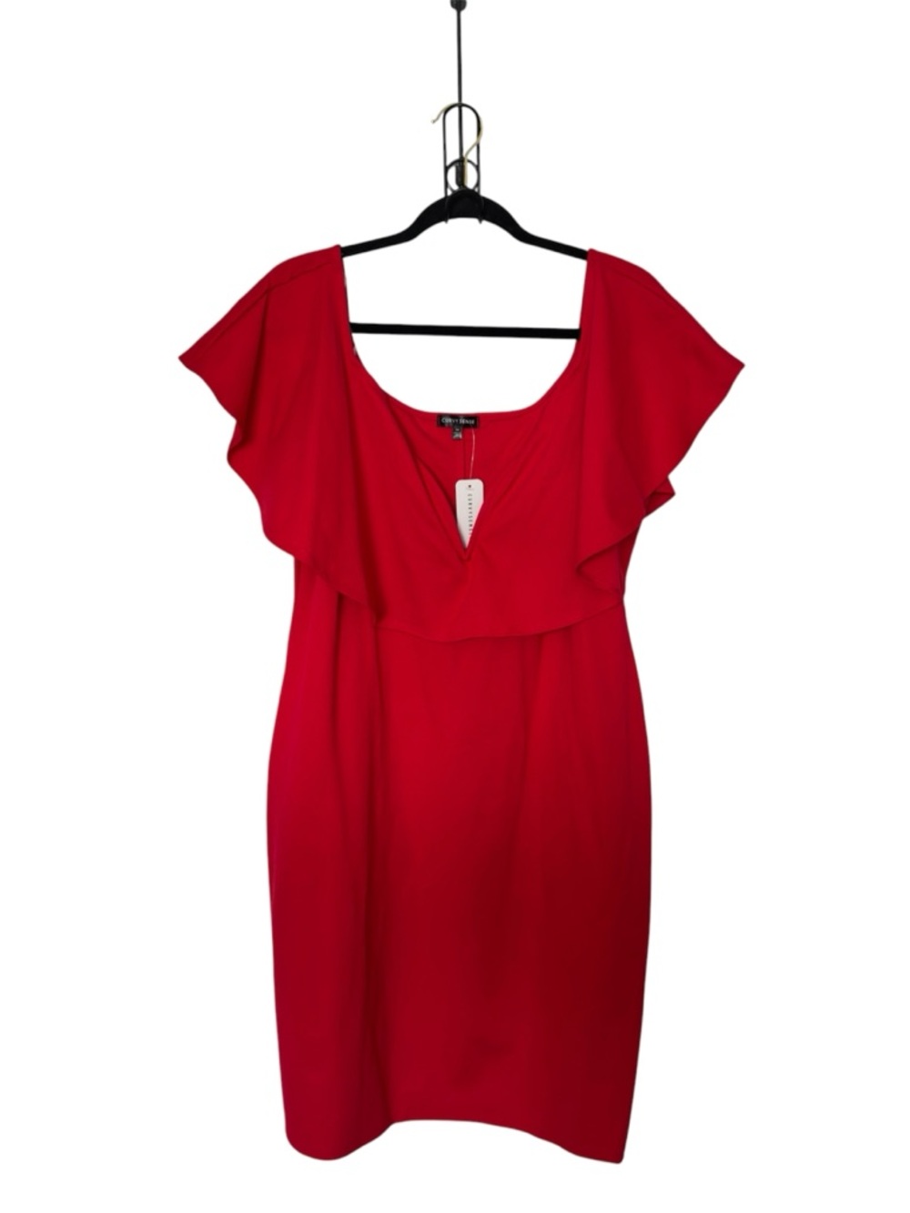 Curvy Sense Flutter Sleeves 3X‎ Classic Bodycon Cocktail Ruffle Neckline Dress